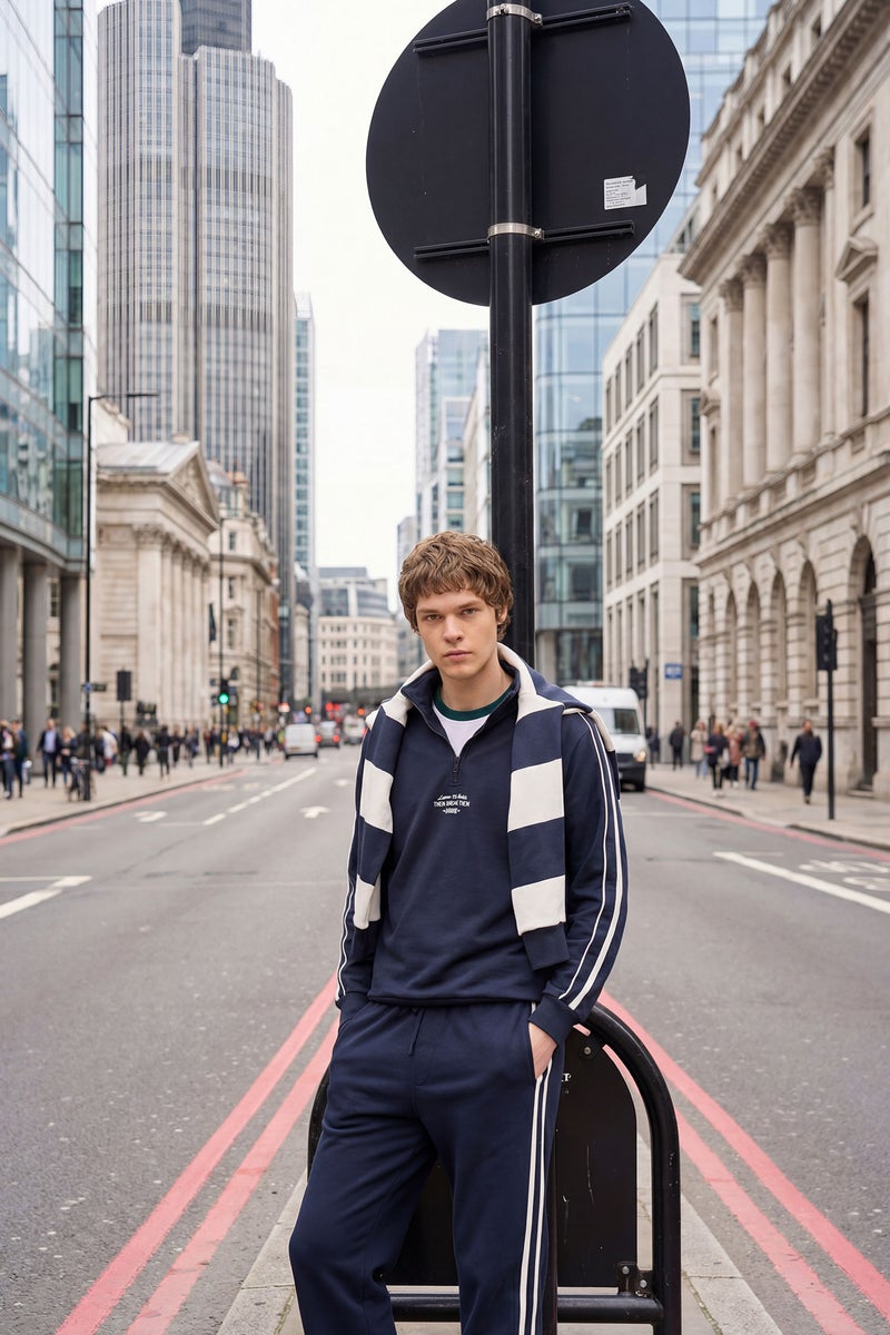 DeFacto Blue Man Boxy Fit Slogan Print Sweatshirt Casual - Image 1